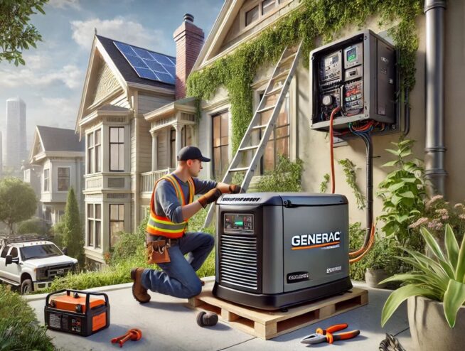 electrician installing a Generac generator in San Francisco