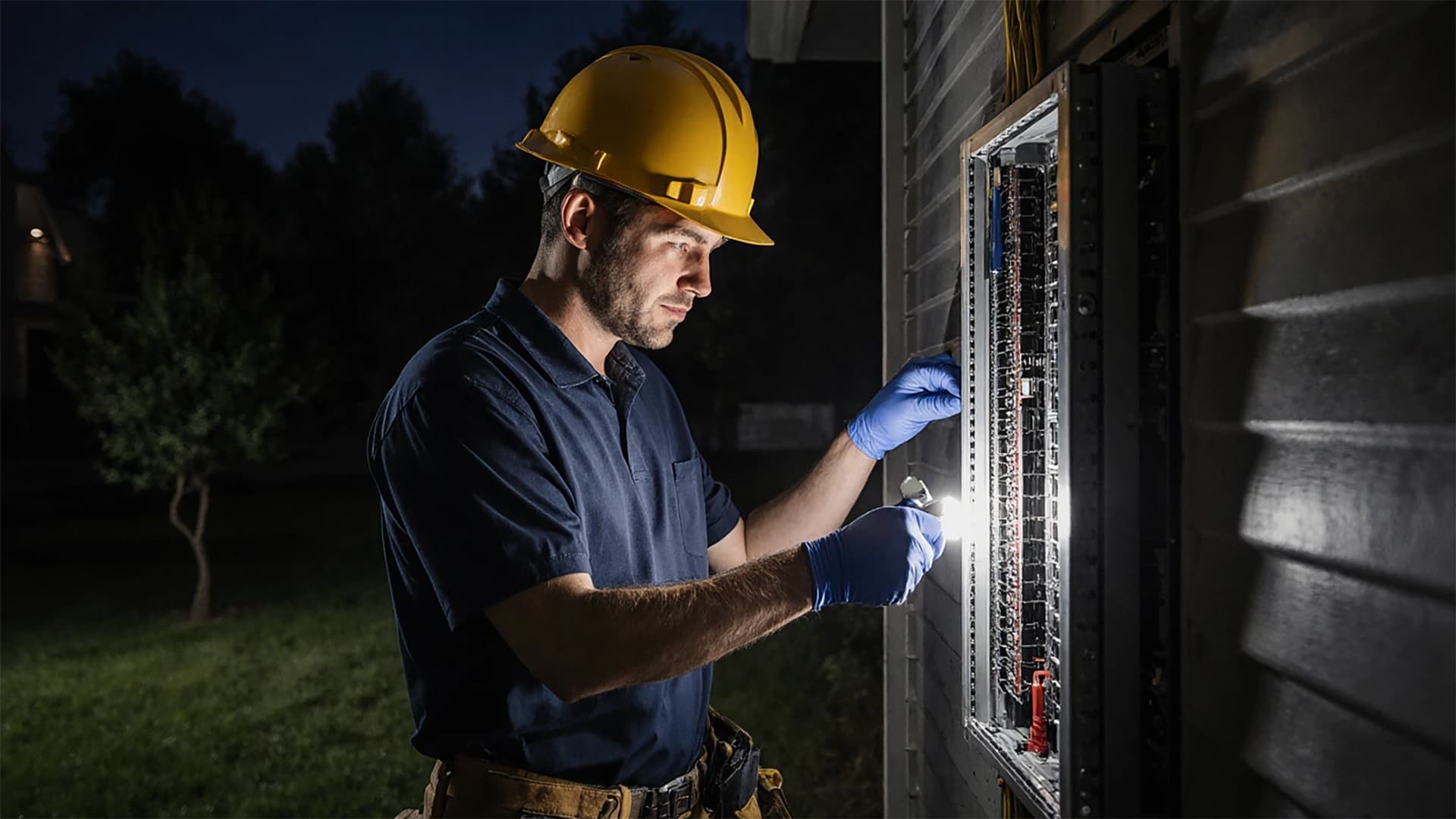 Emergency electrical services in San Francisco Emergency electrician inspecting an electrical panel in San Francisco