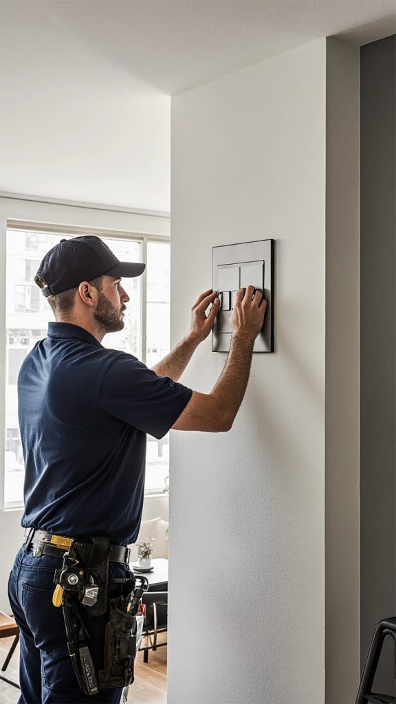 electrician installing a modern light switch electrician installing a modern light switch in San Francisco