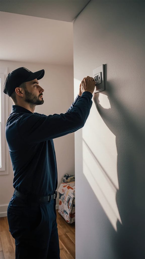 professional electrician installing a modern wall outlet