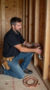 MaxElectric plumber replacing old copper plumbing beneath a residential floor
