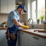 Licensed plumber performing professional plumbing installation at a residential property