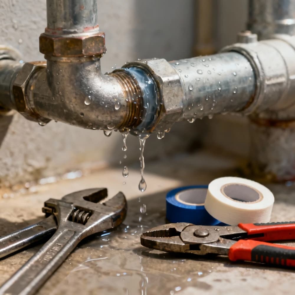 Burst pipe repair work in progress