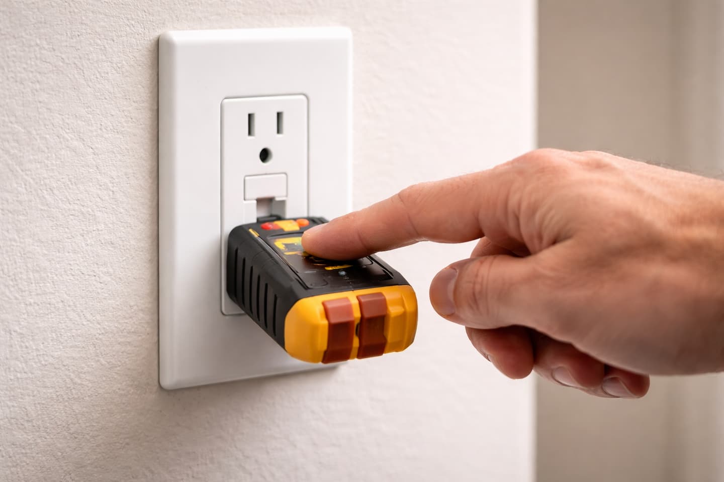 GFCI outlet testing as part of an electrical safety and code compliance inspection.