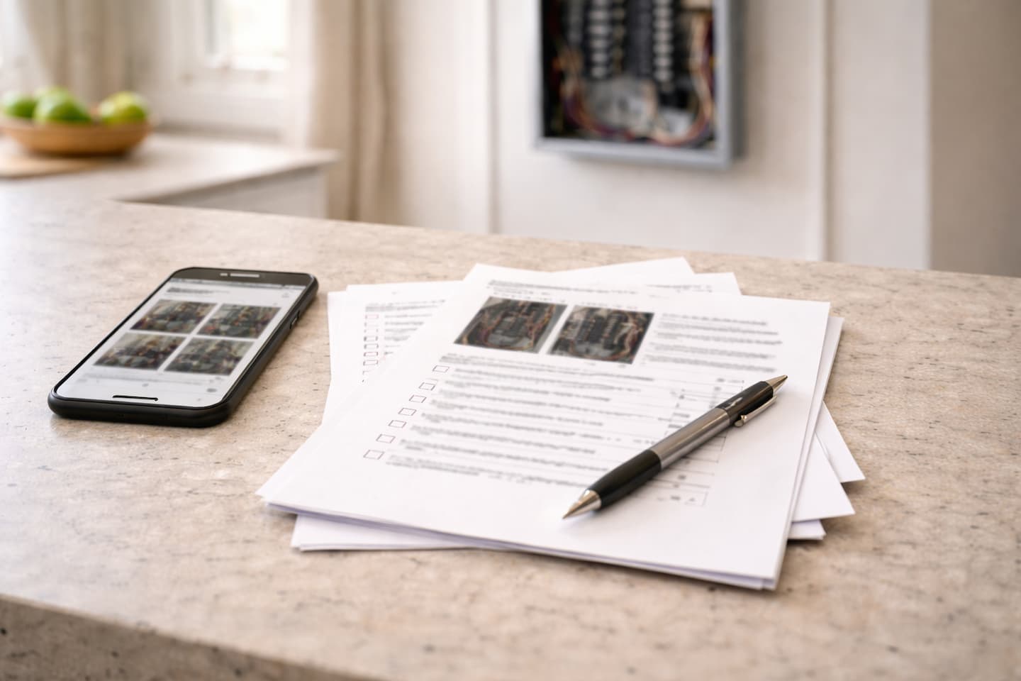 Photo-based electrical inspection report and notes after a home safety visit.