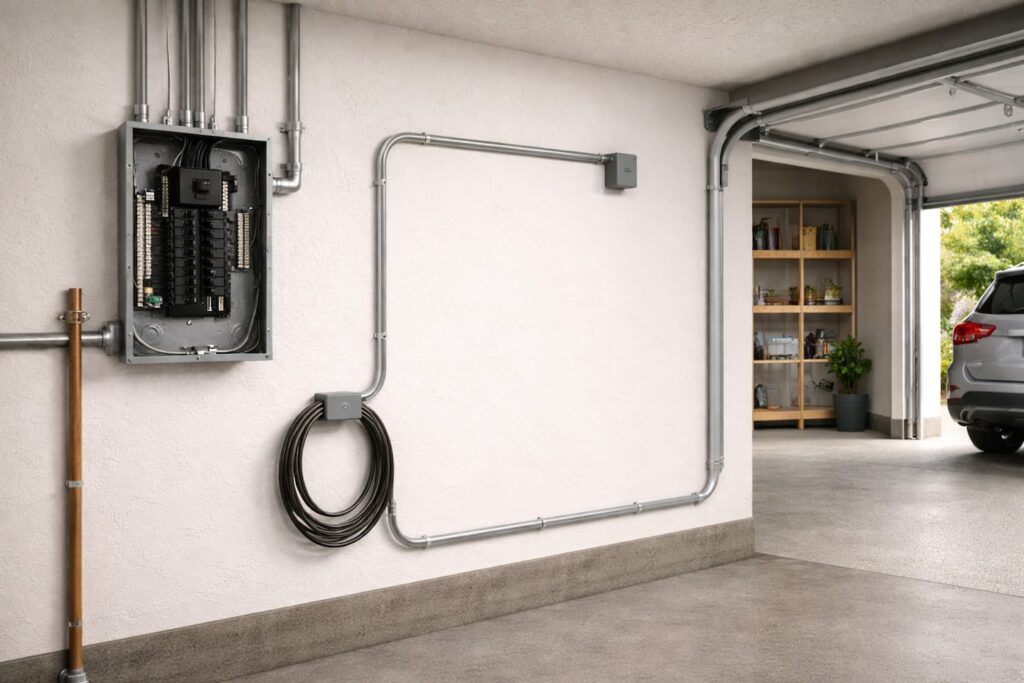 Electrical panel upgrade planned for EV charger readiness in a San Francisco garage