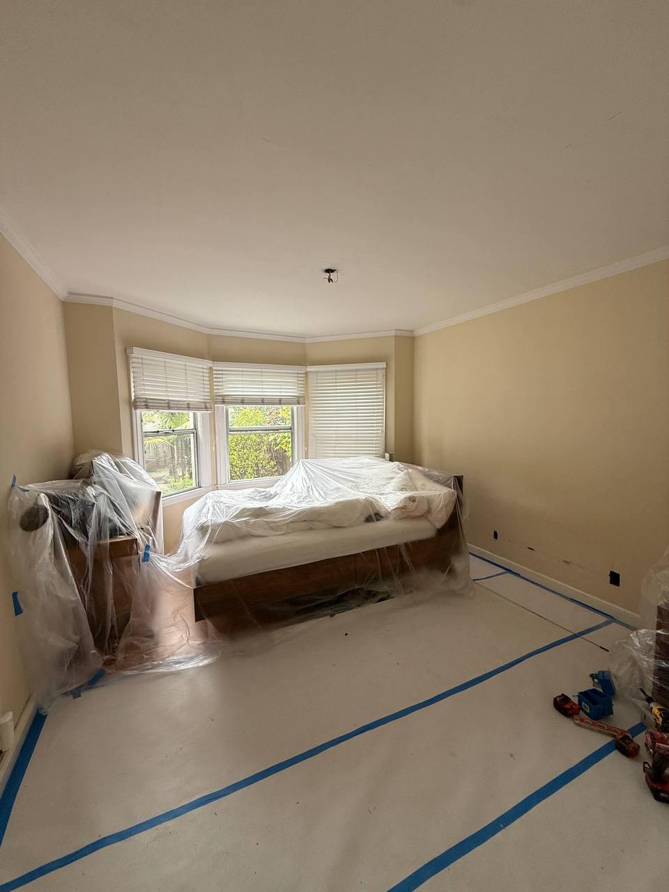 Bedroom prepared for full knob-and-tube rewiring