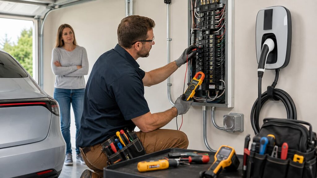 Electrician diagnosing an EV charger circuit that keeps tripping the breaker