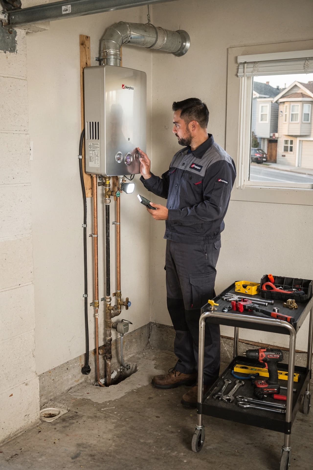 Tankless water heater installation planning in a San Francisco home