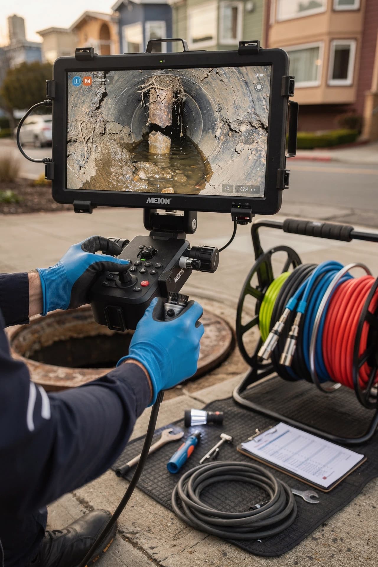 Sewer camera equipment used to inspect drain line