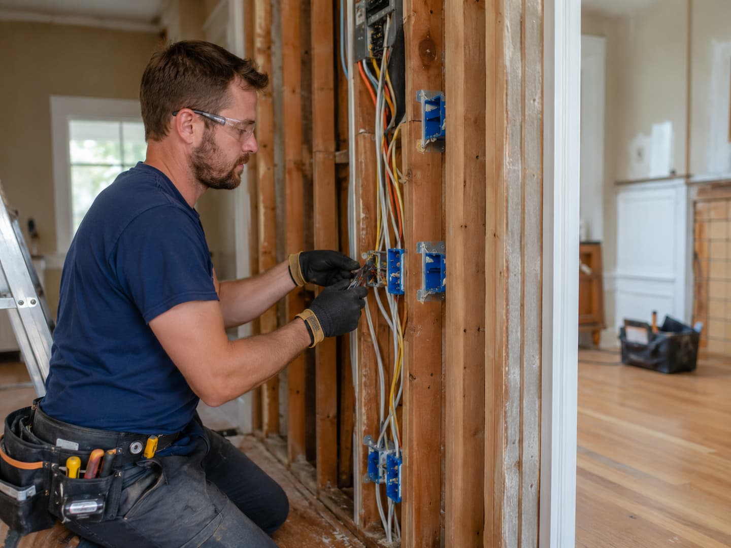 Electrician performing residential wiring and rewiring work