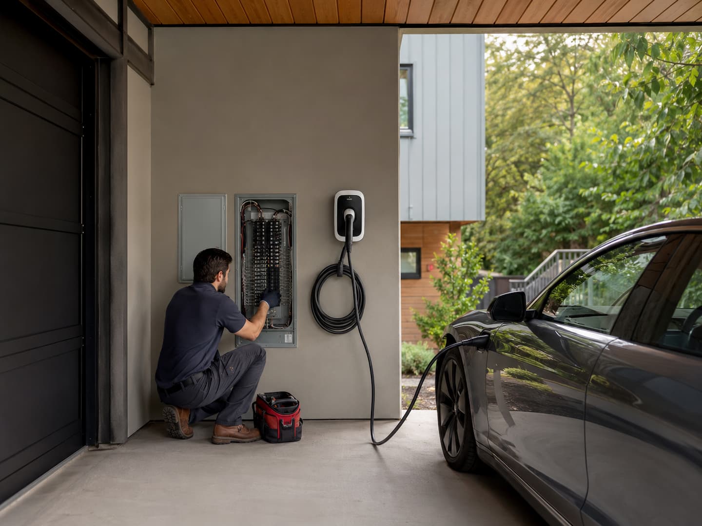 EV charger installation in a Mill Valley garage
