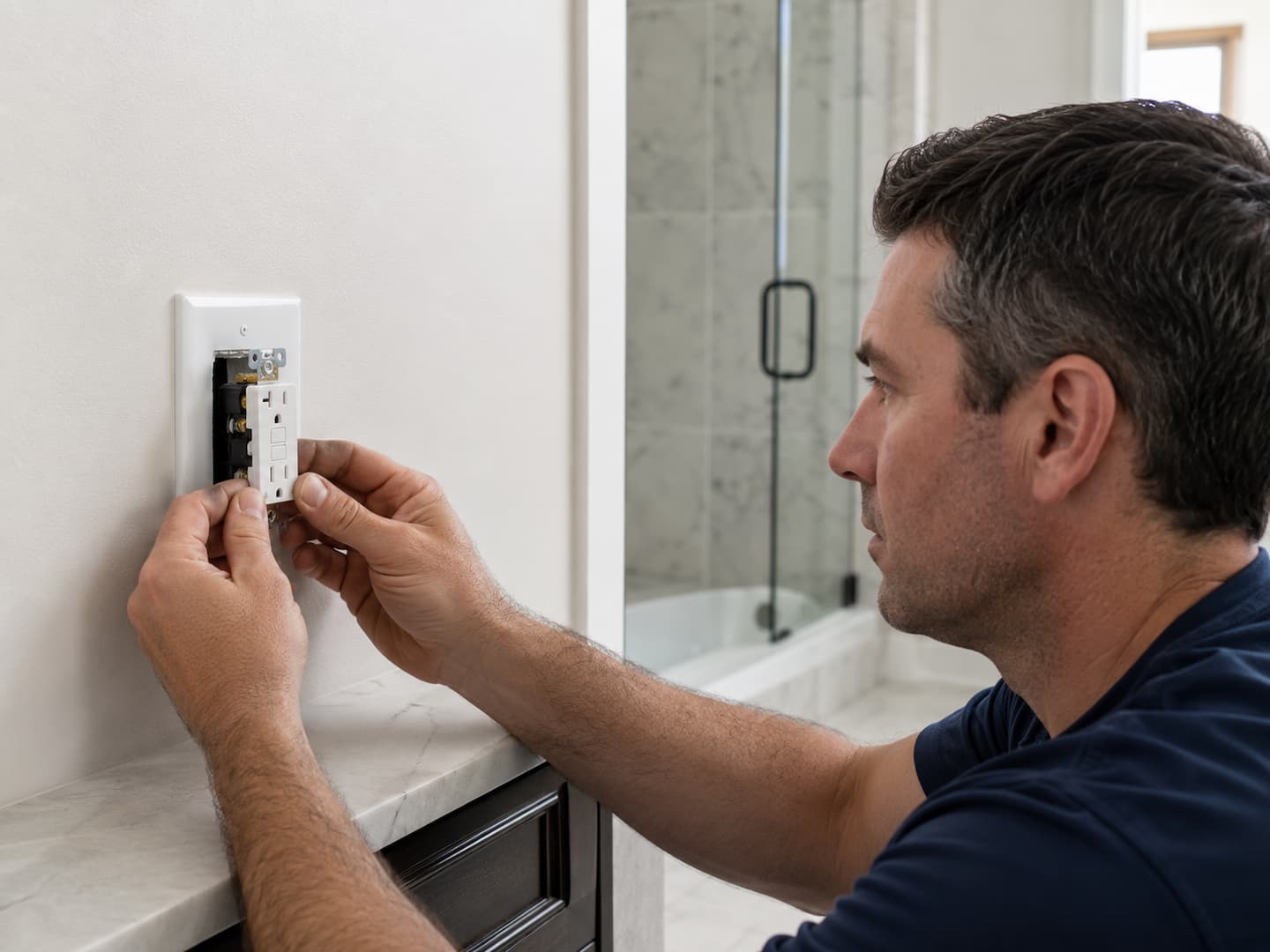 GFCI outlet repair in a Mill Valley bathroom