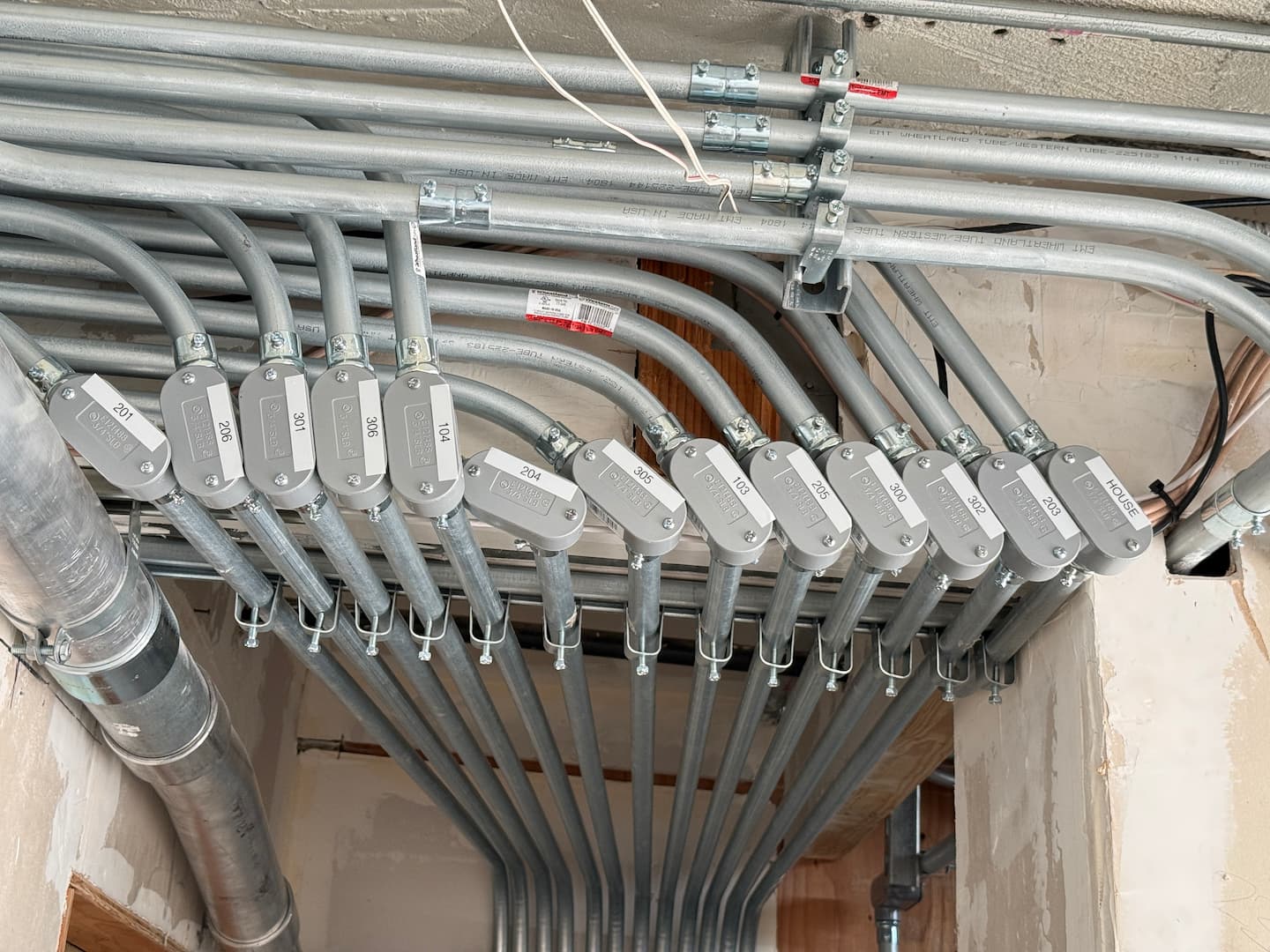 Multi-unit conduit pathways detail for 16-unit building