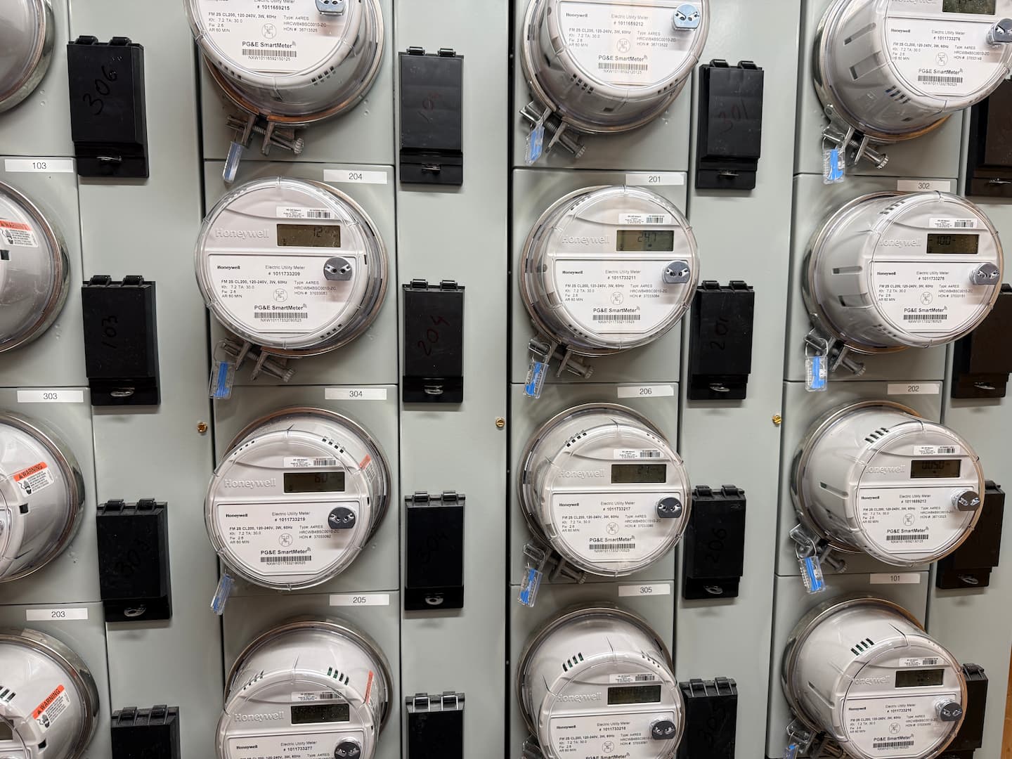 New electric meters close-up for 16-unit building