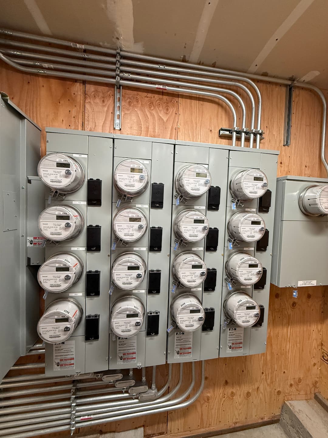 Sixteen unit meter bank installation after service modernization