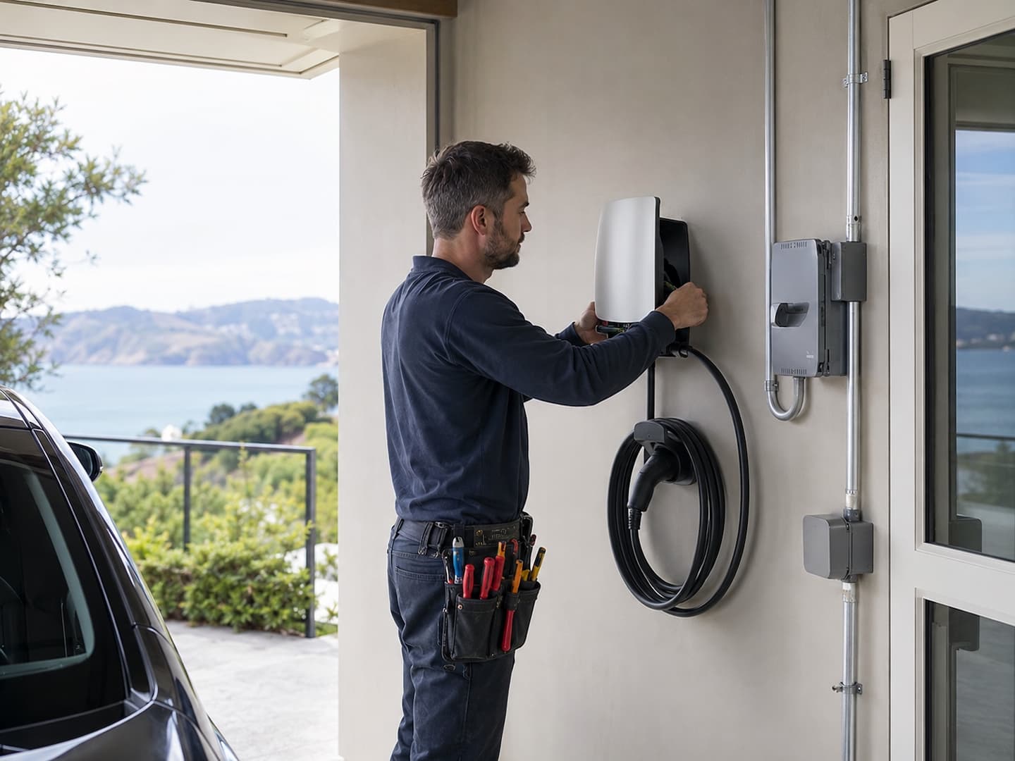 EV charger installation at a Tiburon home