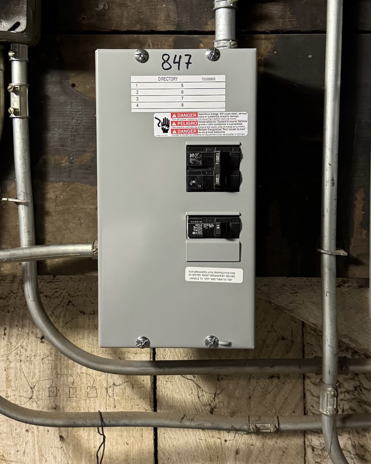 Updated electrical panel after panel replacement