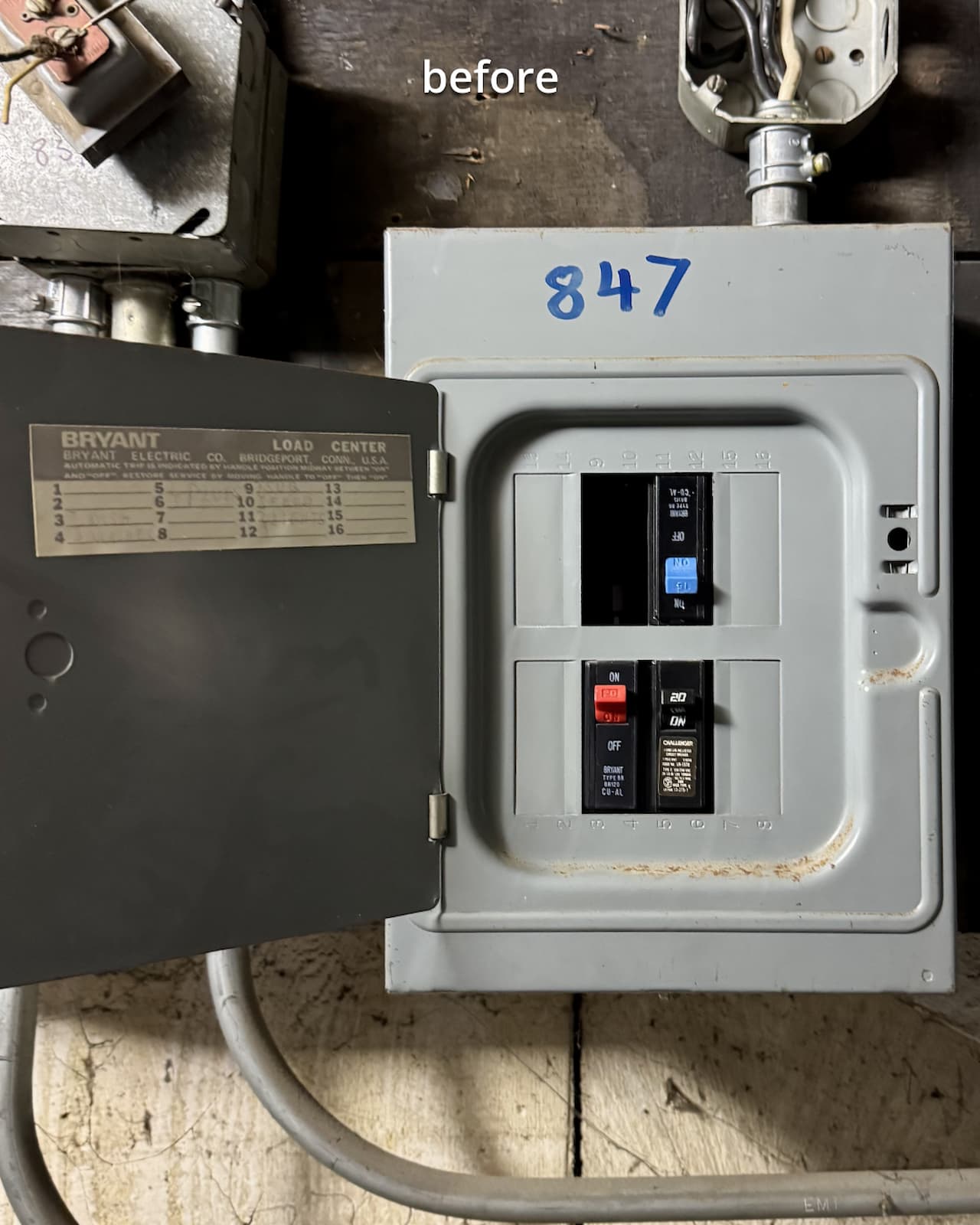 Older open panel before replacement