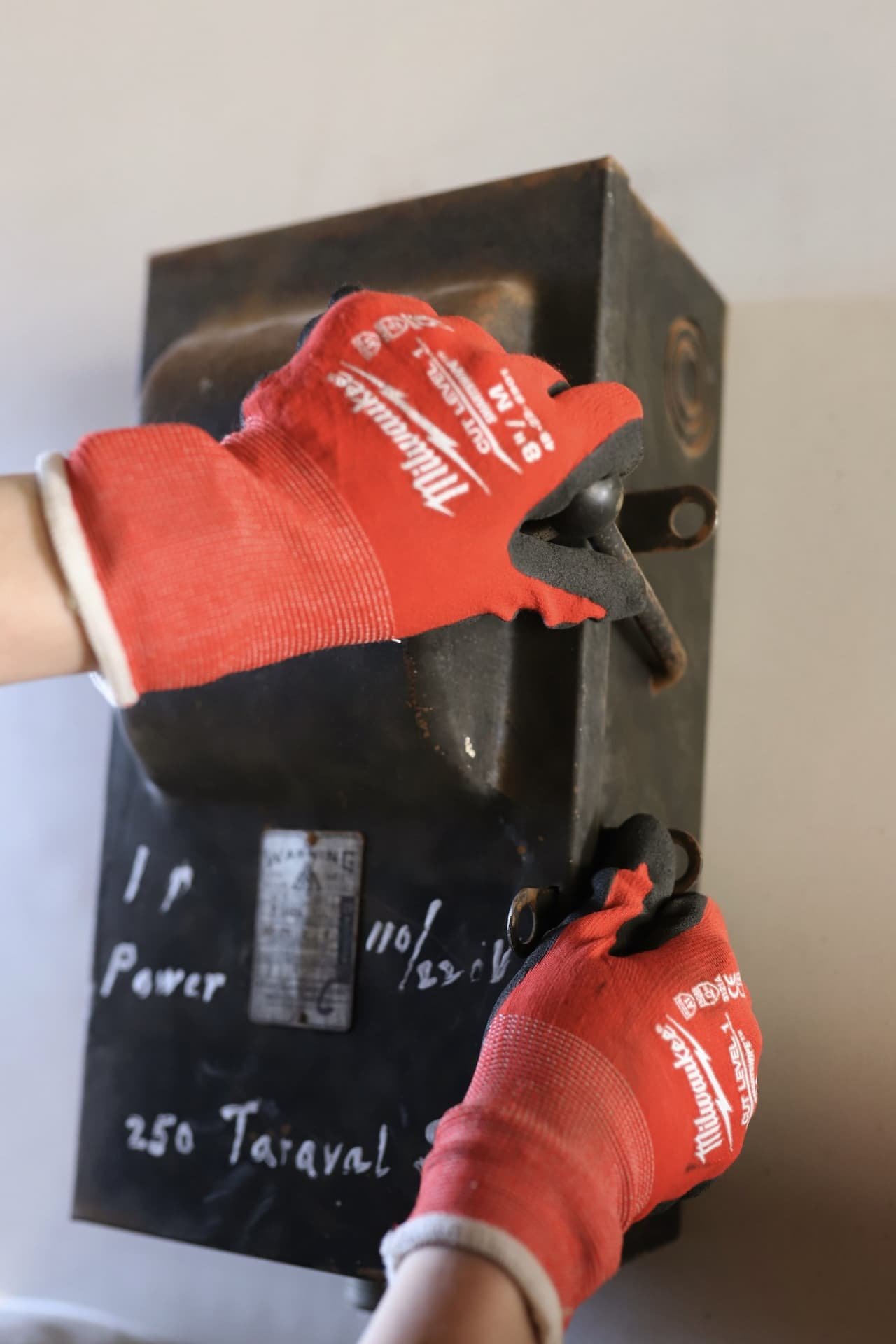 MaxElectric electrician inspecting older electrical equipment