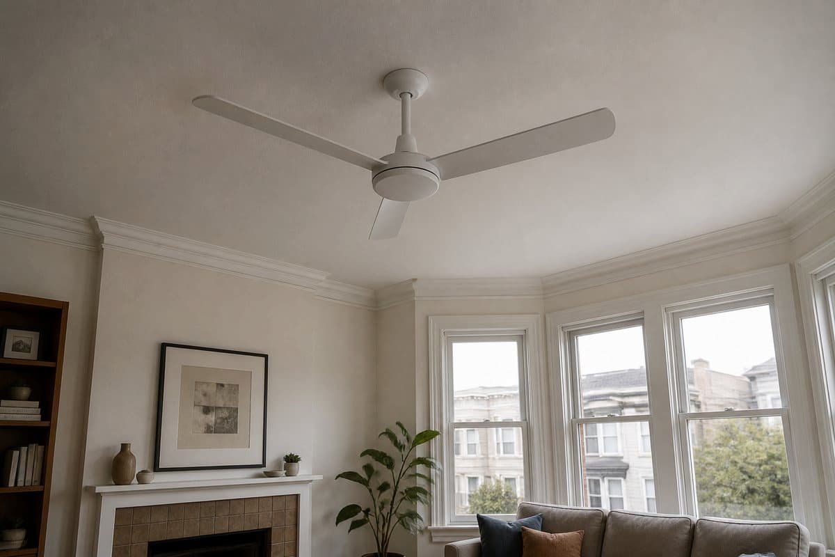 Three-blade ceiling fan installed in a San Francisco living room