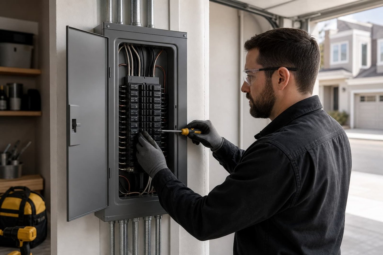 Electrician completing a conventional panel installation