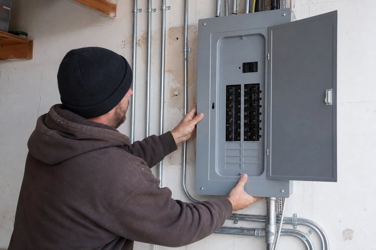 Modern residential electrical panel replacement in progress