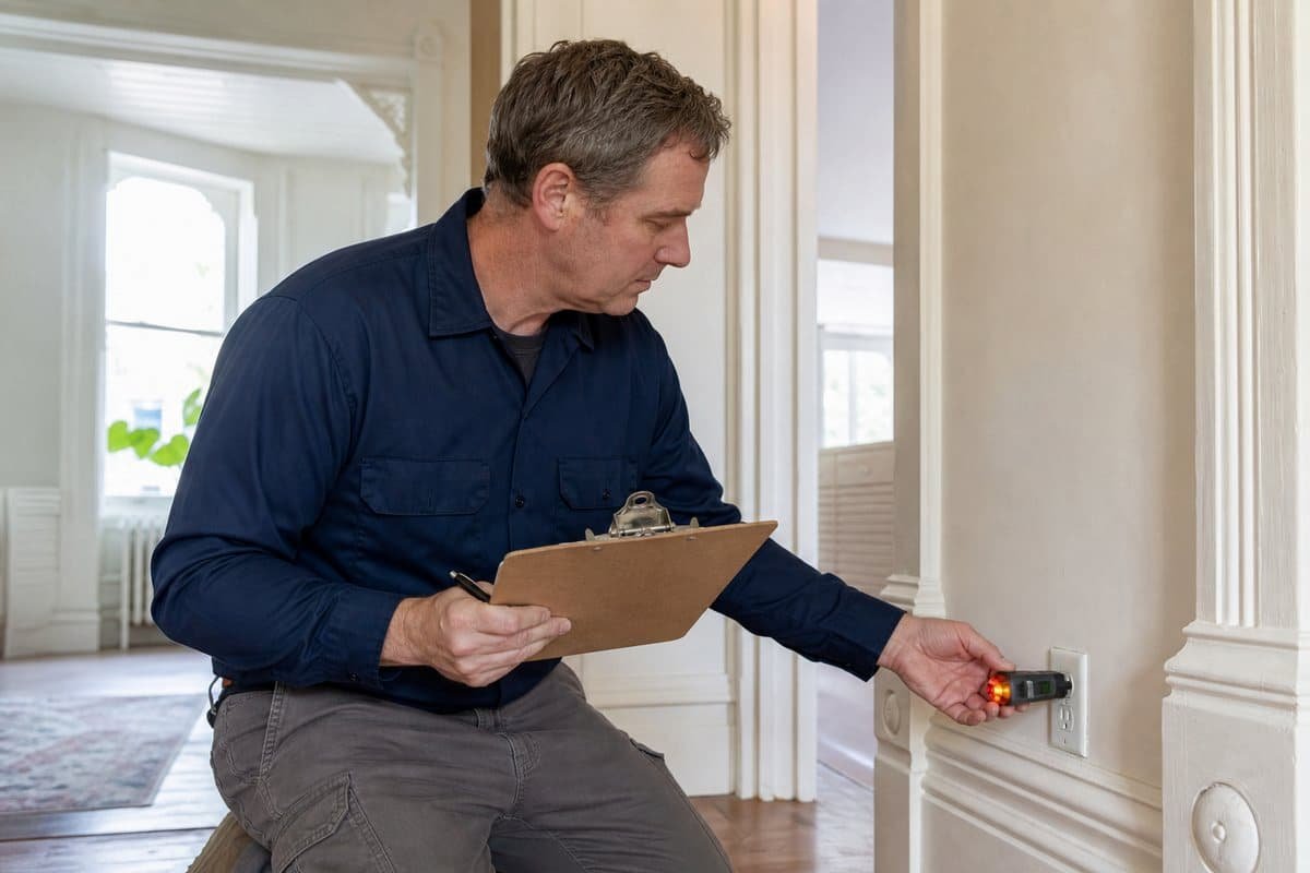 Licensed electrician documenting an electrical safety inspection