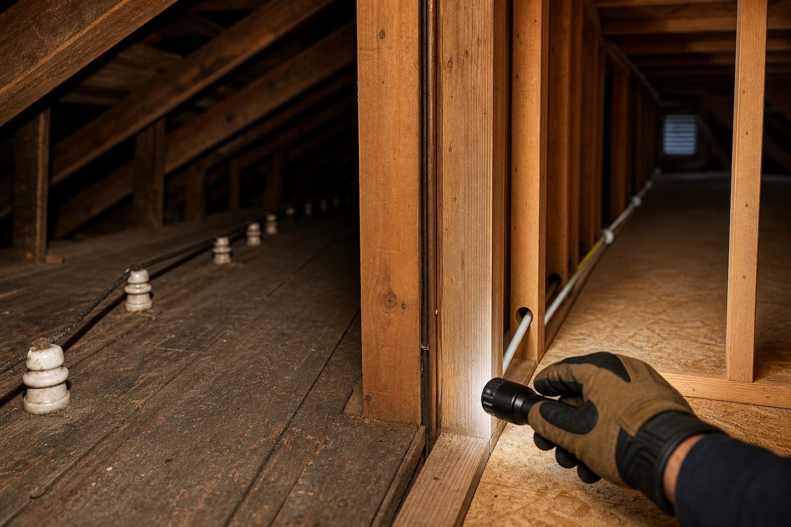 Separate old and new wiring zones in an attic