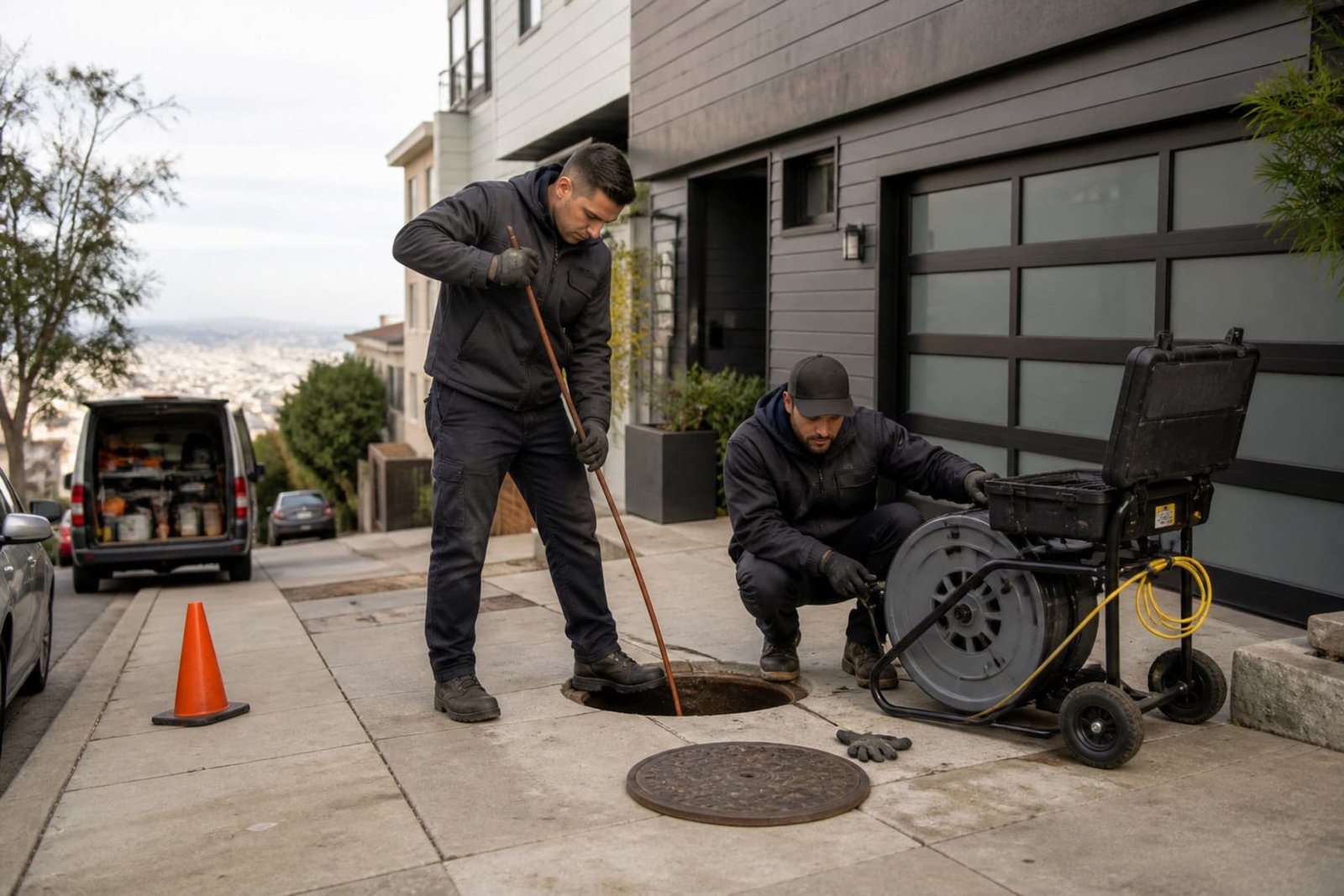 Professional sewer line repair in san francisco work area and equipment