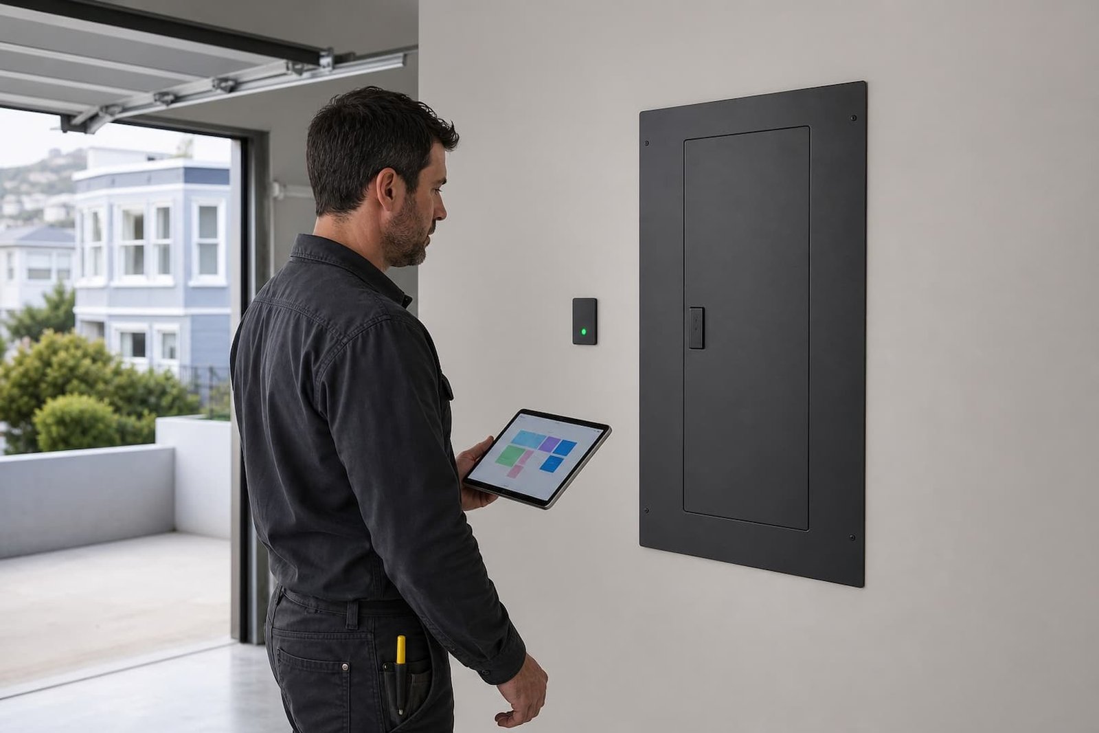 Electrician commissioning a smart electrical panel
