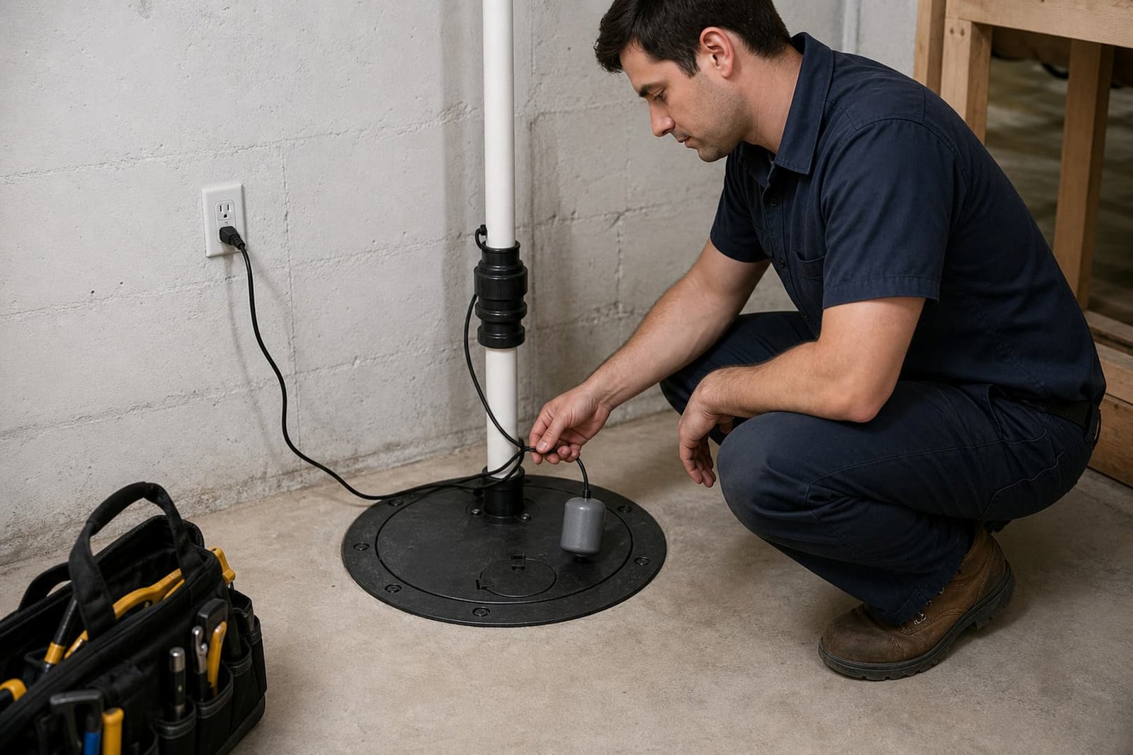 Professional sump pump installation in san francisco work area and equipment