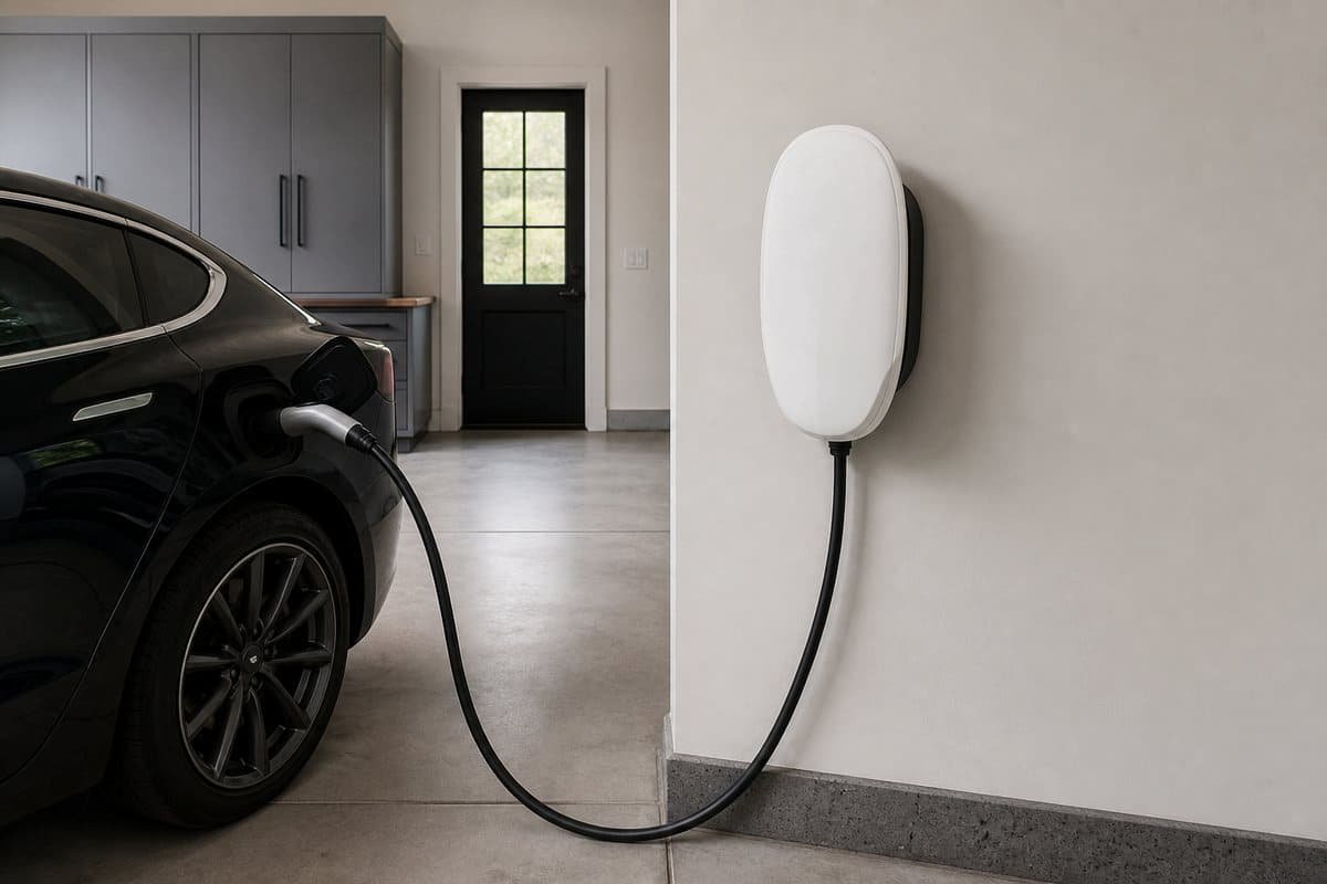 Electrician commissioning a wall connector for Tesla charging