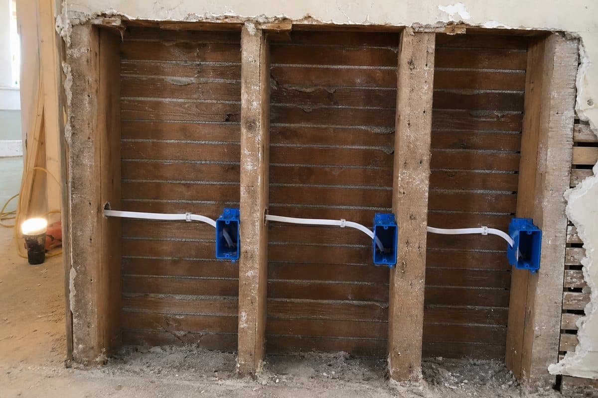New circuits installed in the opened wall of an older San Francisco home