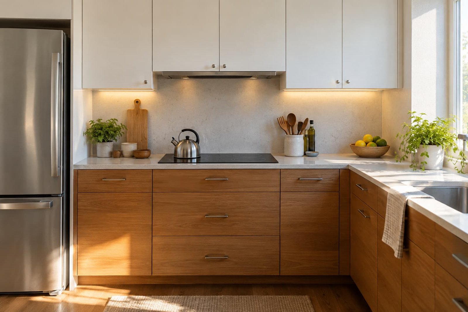 Kitchen with electric appliances and task lighting
