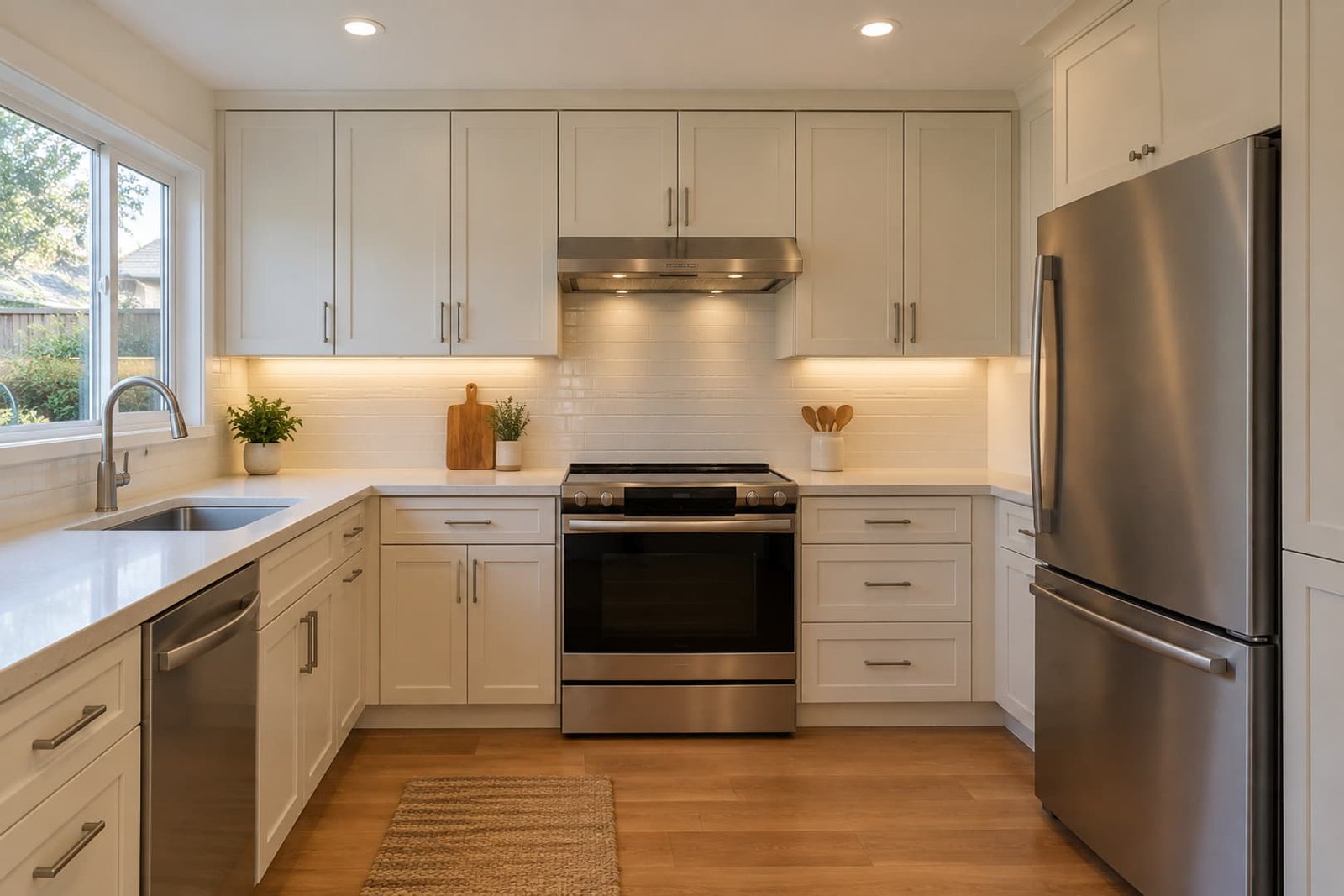 Finished kitchen with an electric range and recessed lighting