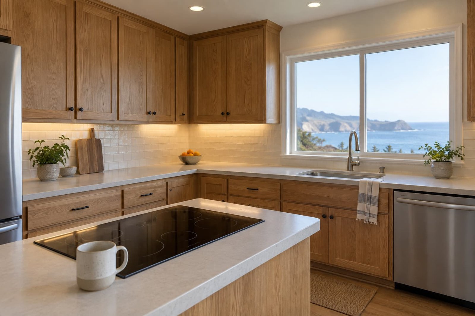 Kitchen with task lighting and an electric cooktop