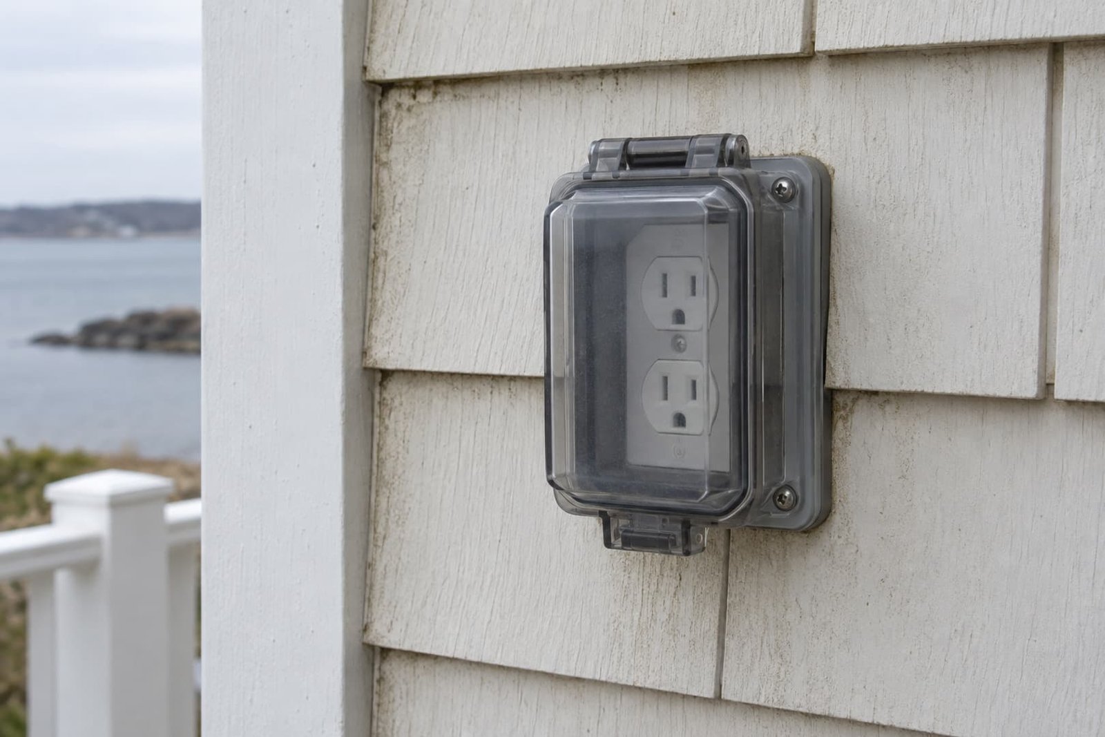 Covered outdoor receptacle on an exterior wall