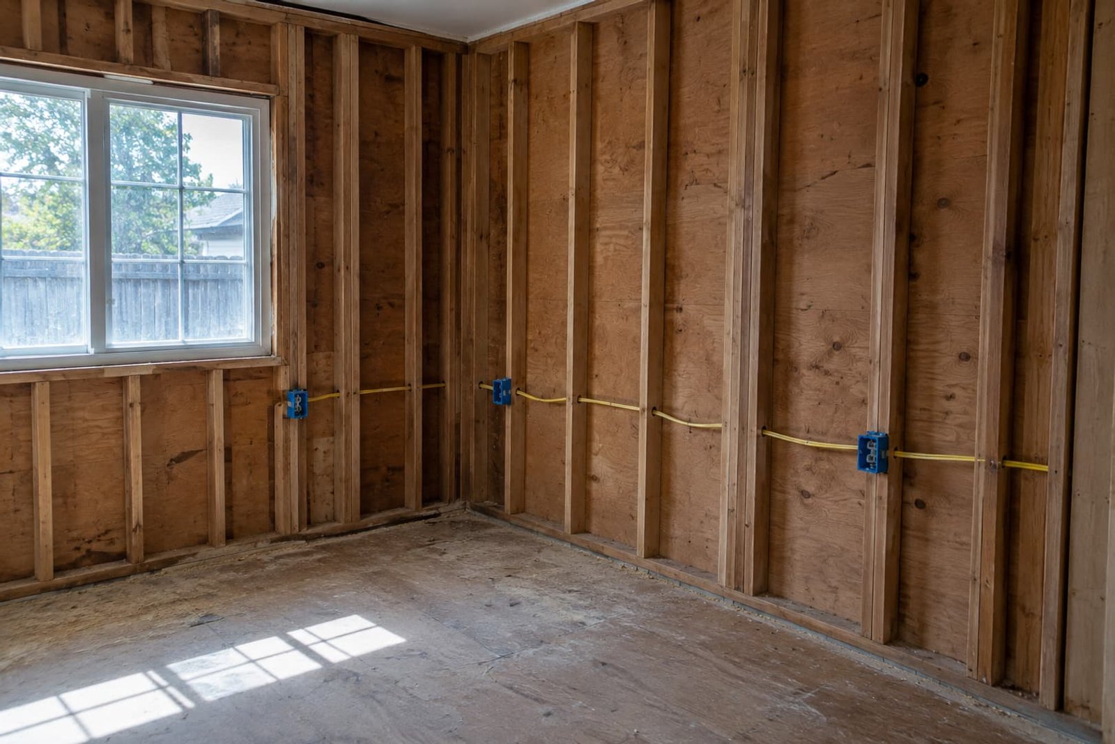 Electrical rough-in in a room under renovation