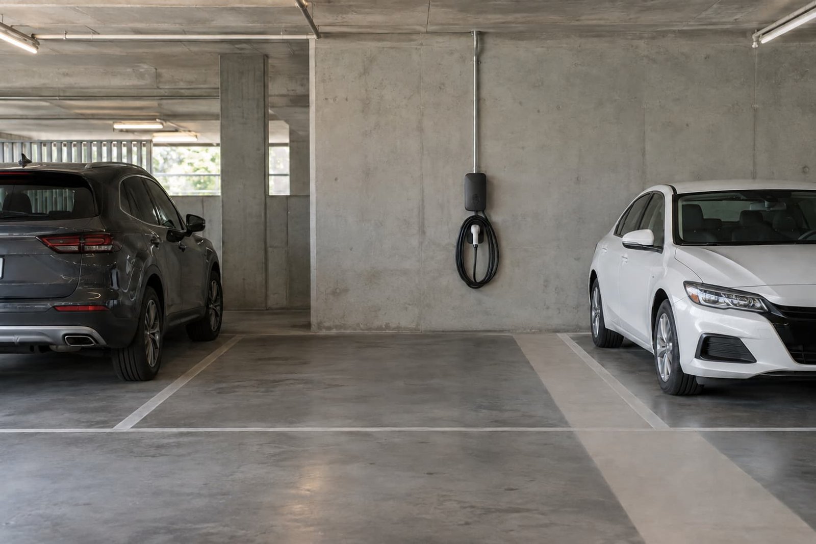 EV charging equipment in a shared residential garage