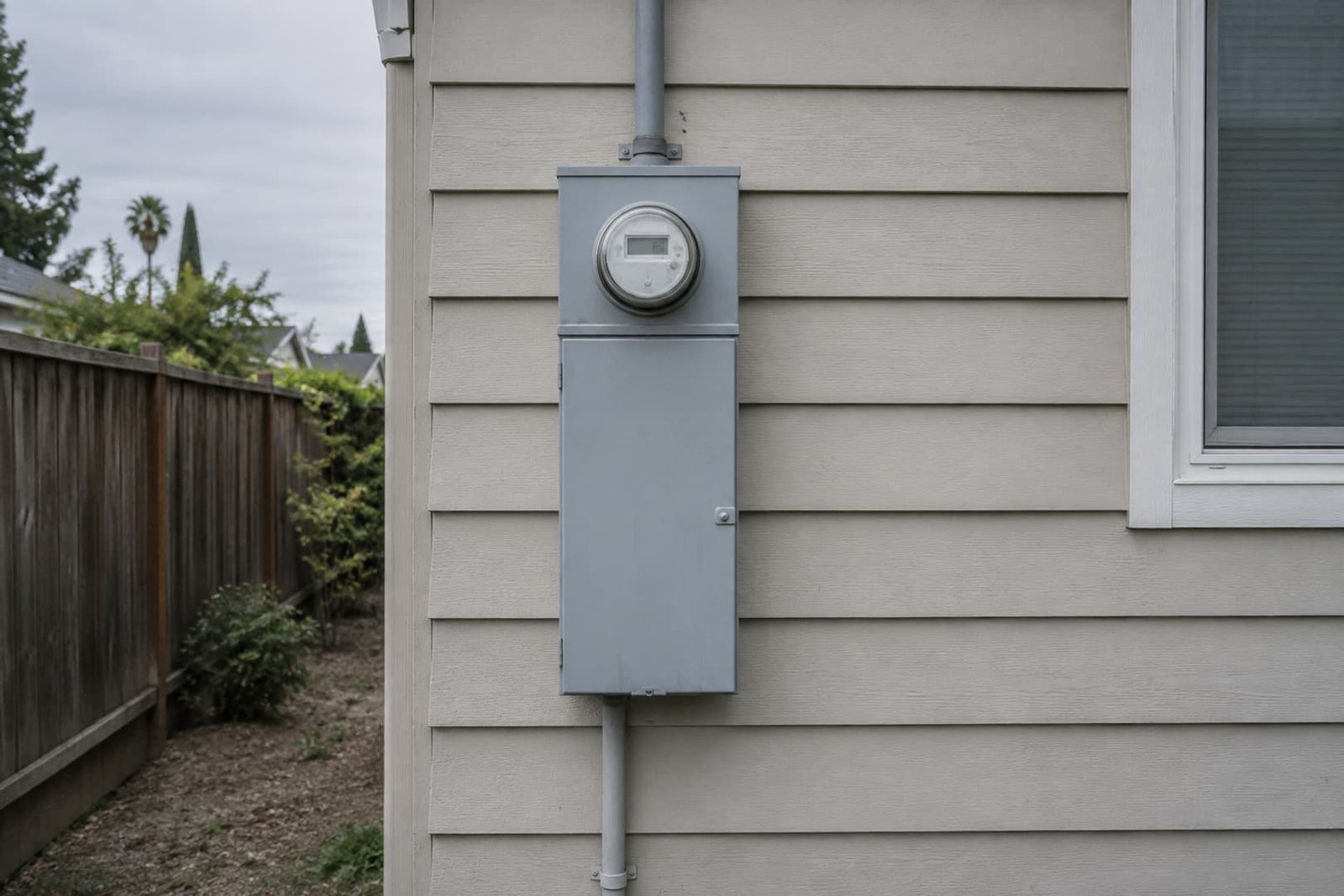 Residential electric meter and closed service panel