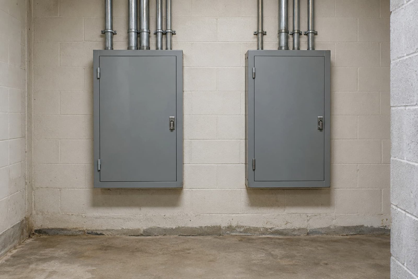 Closed electrical equipment in a shared building service area