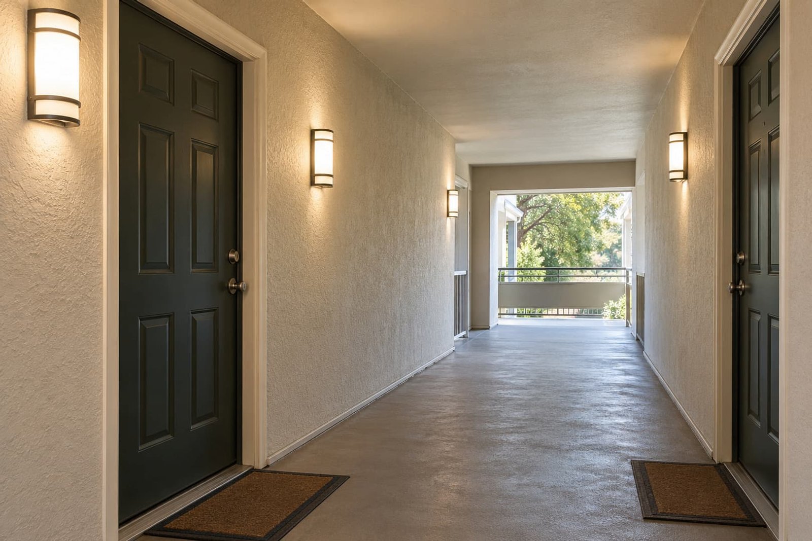 Apartment corridor with wall lighting and clear access
