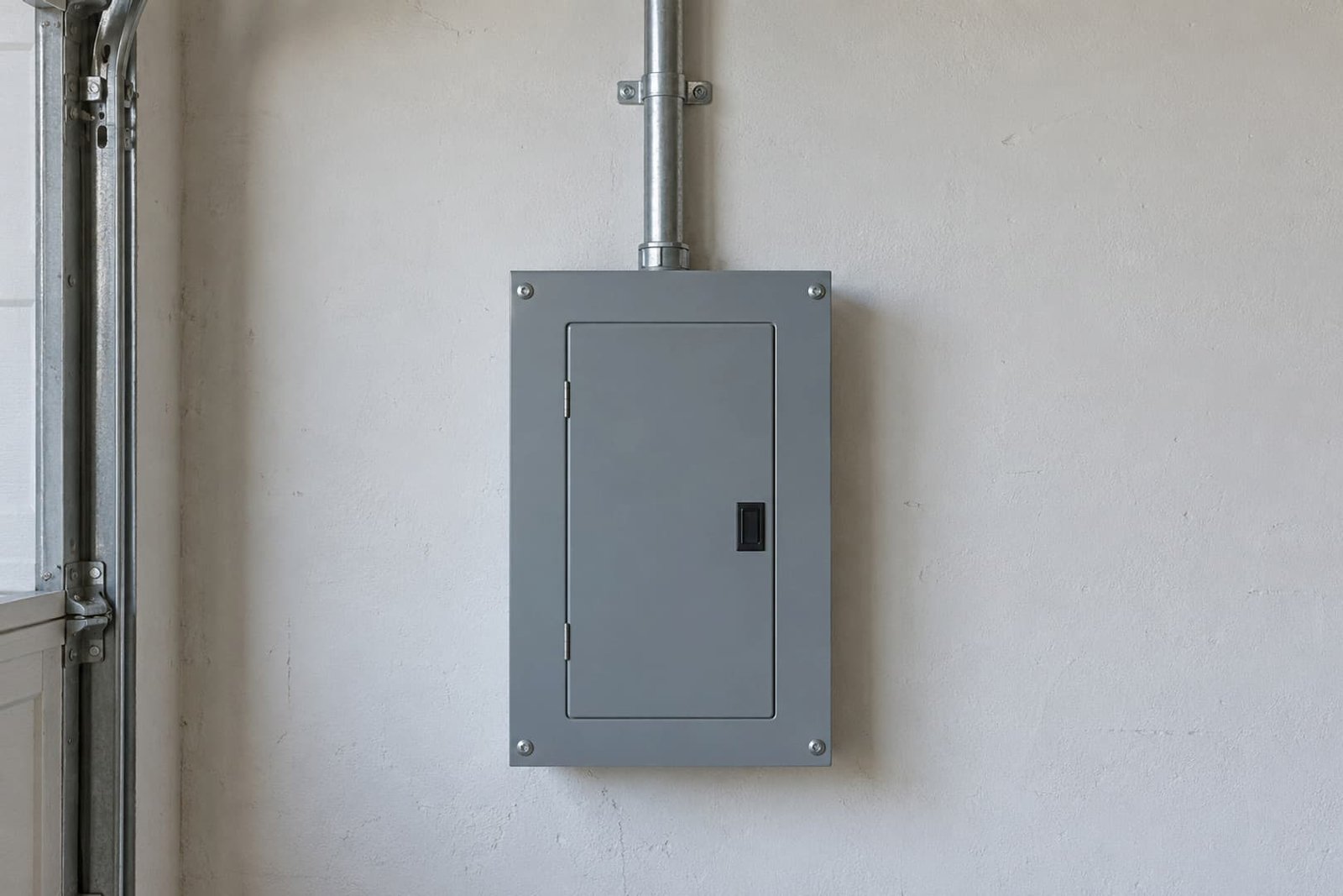 Closed garage subpanel with a tidy conduit route