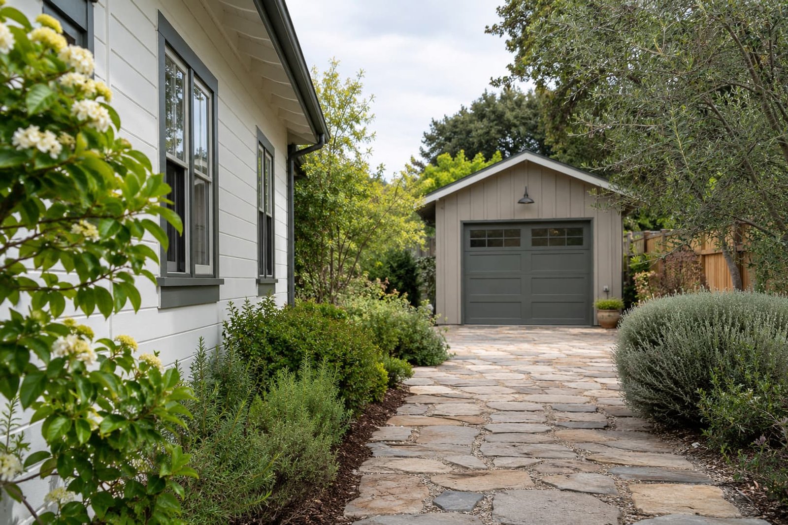 Access path between a house and a detached garage