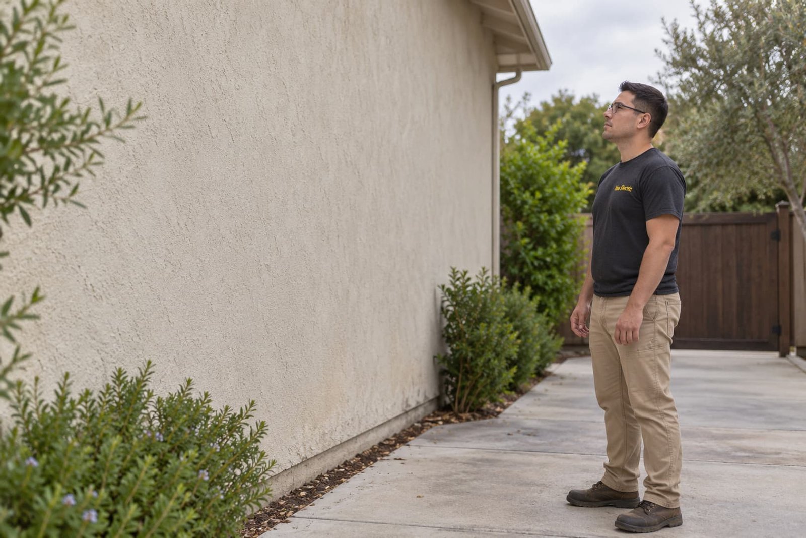 Electrician considering an exterior electrical equipment location