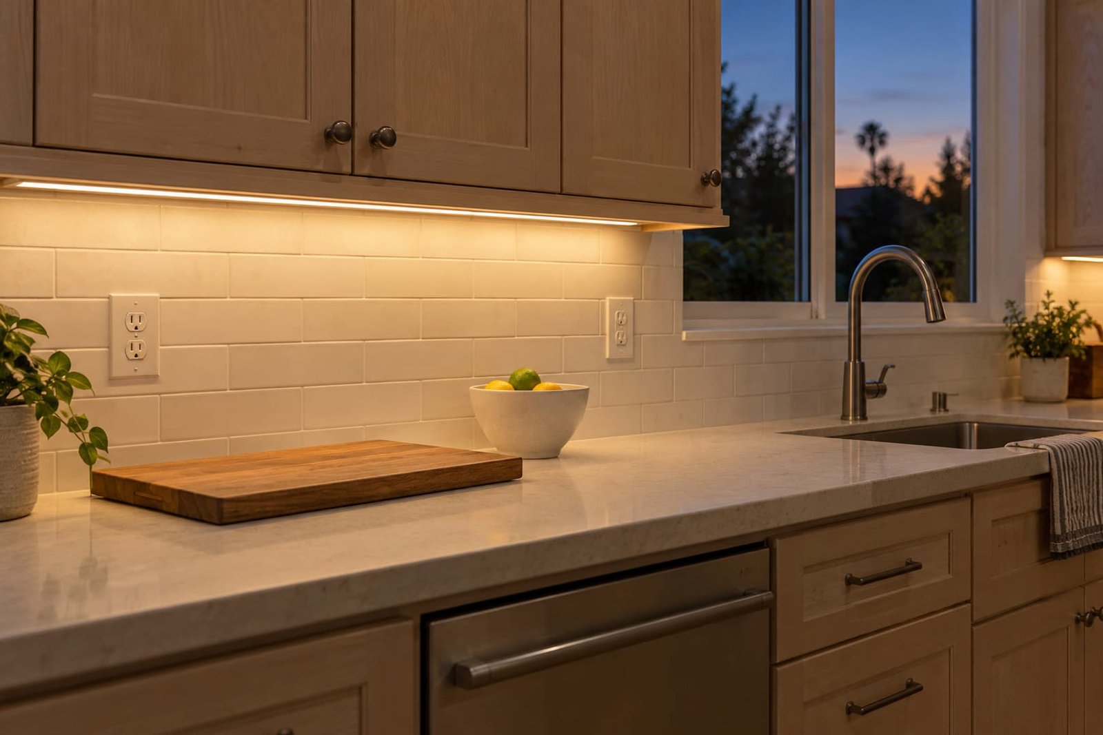 Kitchen with task lighting and accessible countertop outlets
