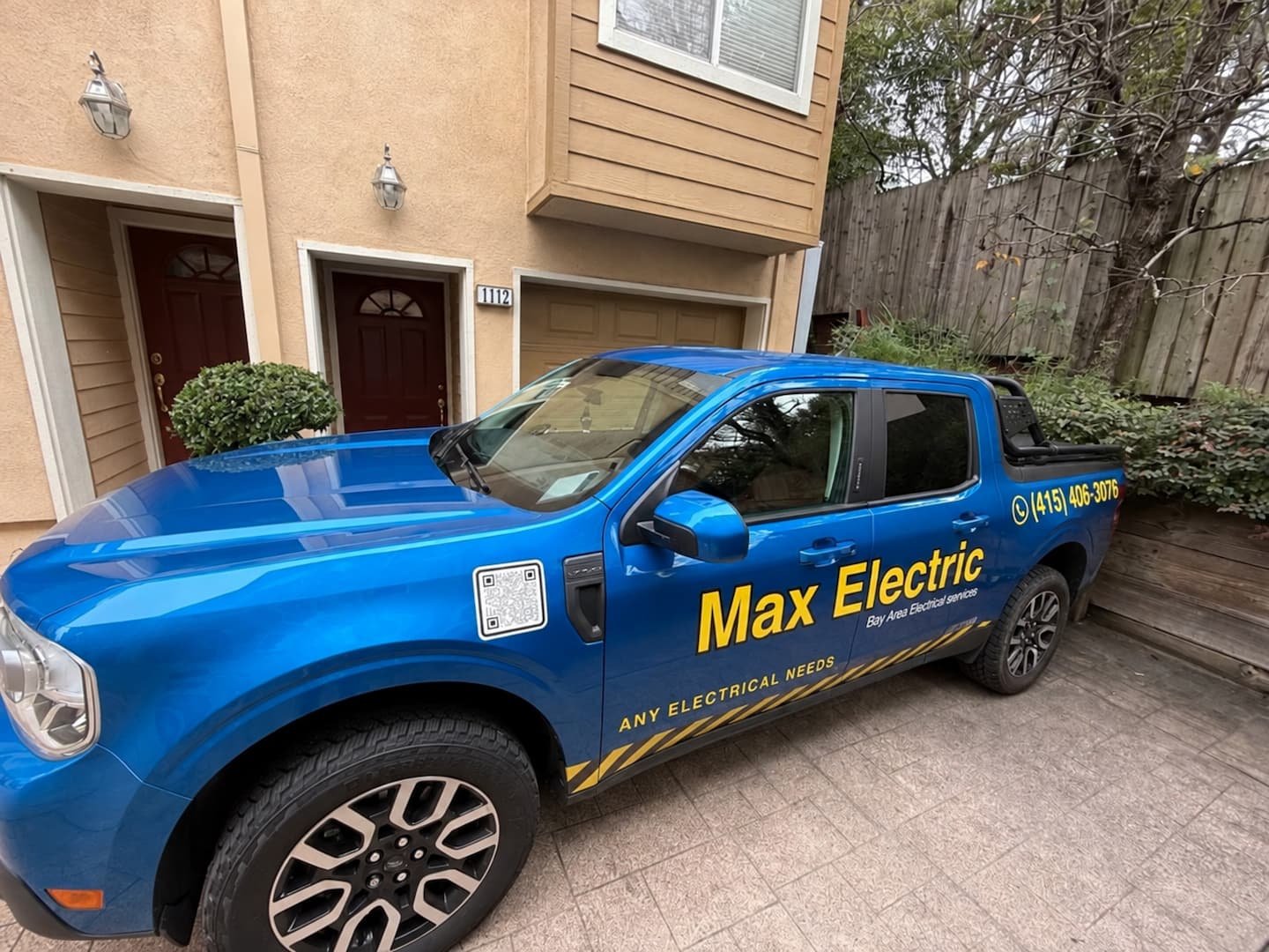 Blue Max Electric service truck with the San Francisco phone number (415) 406-3076